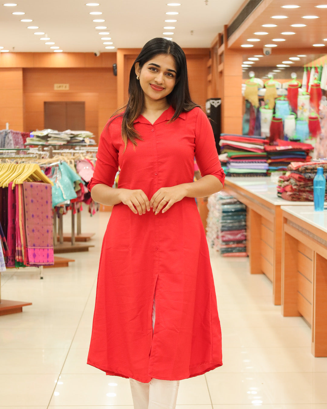 Women's Red Aline Kurti - 1152