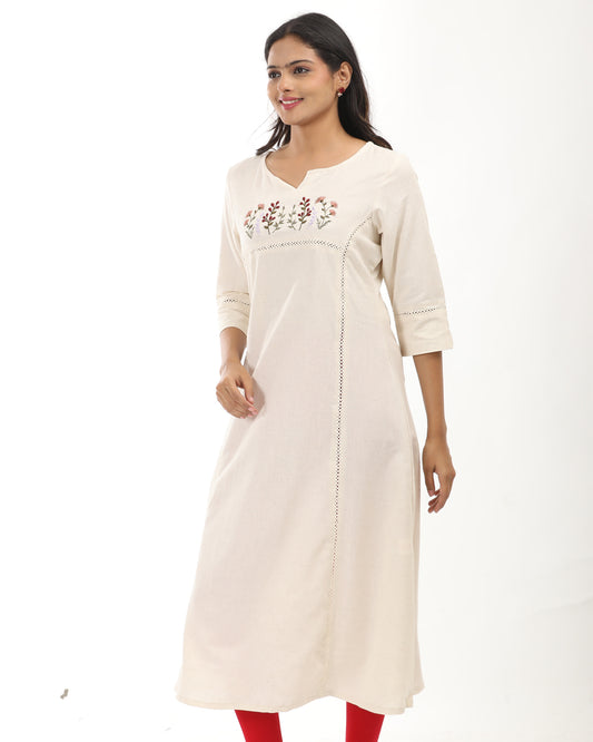 Women's Floral Embroidered Kurti - 1158