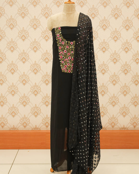 Women's Black Salwar Suit with Mirror Worked Brasso Dupatta - 1167