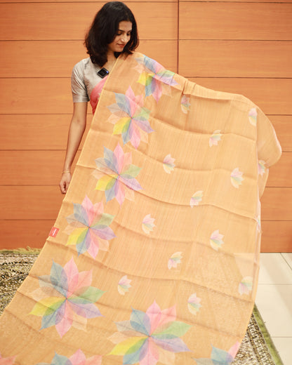 Floral Print Tissue Fancy Sarees - 1196