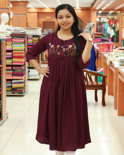 Women's Pleated Embroidery Kurti - 1205