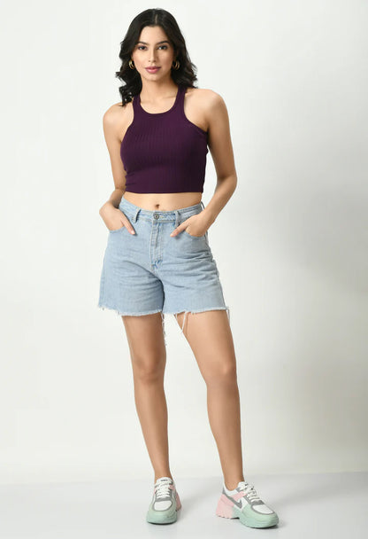 Women's Collarbone Crop Top - 7051