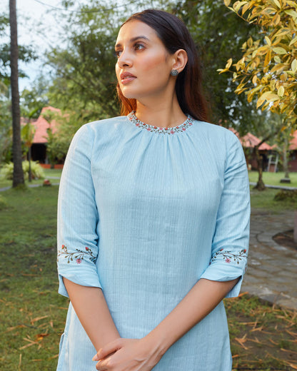 Women's Round Neck Cotton Kurti - 1158