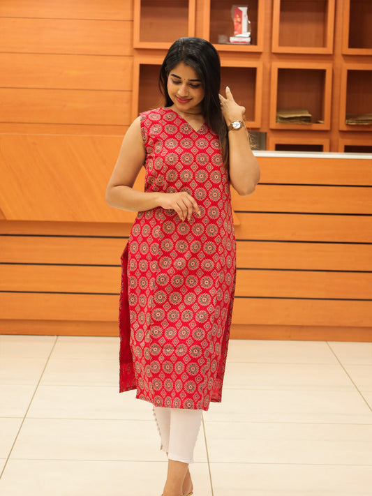 Women's Ajrakh Print Kurti - 1131