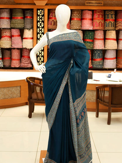 Ajrakh Vichitra Silk Saree - ESR13