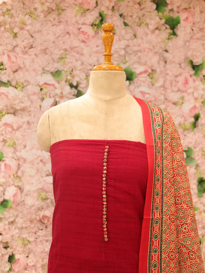 Ajrakh Semi Jute Salwar Suit - CHMT01