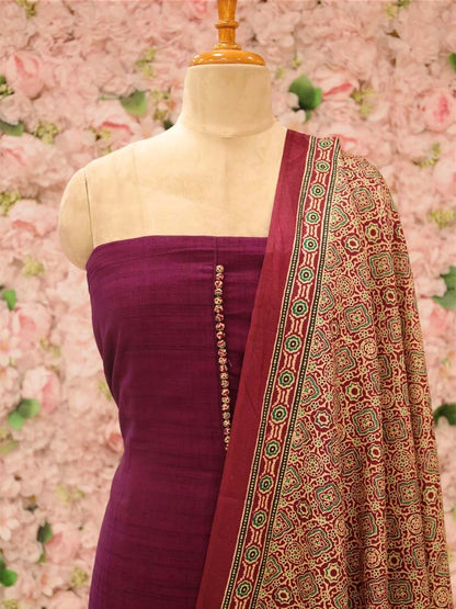 Ajrakh Semi Jute Salwar Suit - CHMT01